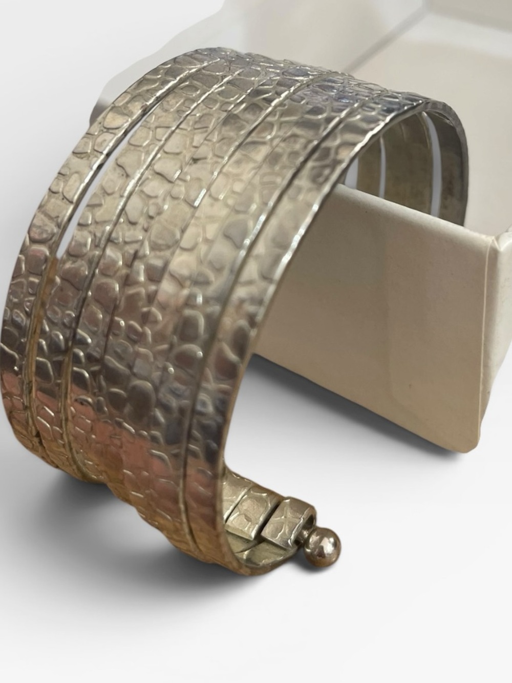 Hammered Silver Tone Wide Cuff Bracelet Boho Statement Adjustable Multi Band